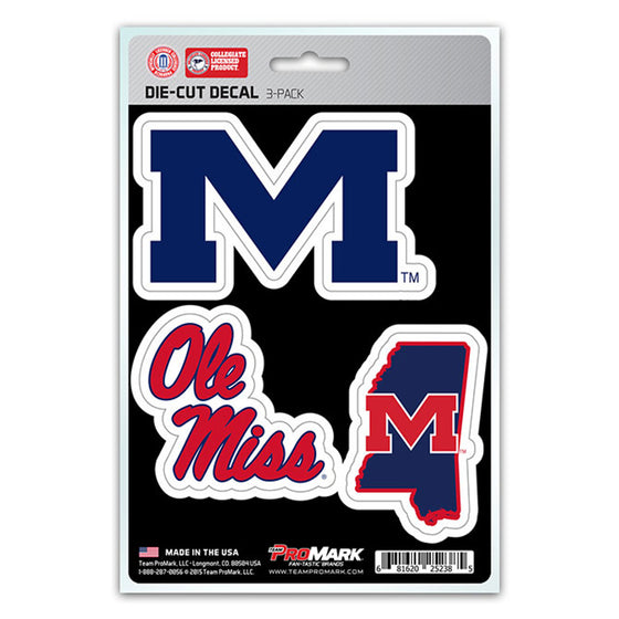 Mississippi Rebels Decal Die Cut Team 3 Pack - Special Order