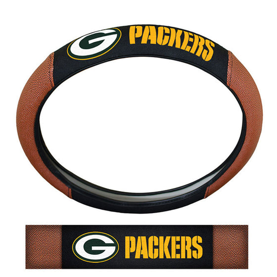 Green Bay Packers Steering Wheel Cover Premium Pigskin Style