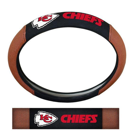 Kansas City Chiefs Steering Wheel Cover Premium Pigskin Style