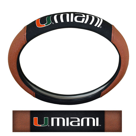 Miami Hurricanes Steering Wheel Cover Premium Pigskin Style