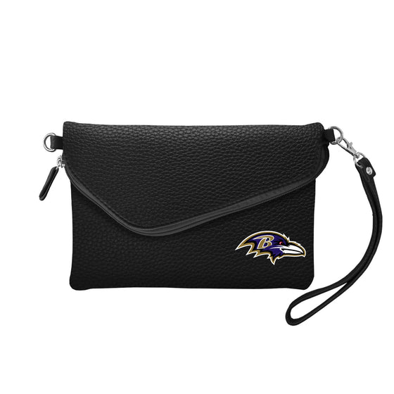 Baltimore Ravens Purse Pebble Fold Over Crossbody Black - Special Order