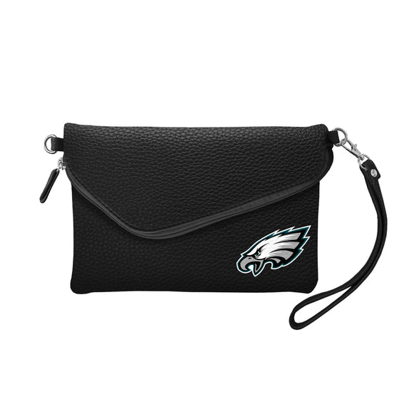 Philadelphia Eagles Purse Pebble Fold Over Crossbody Black - Special Order