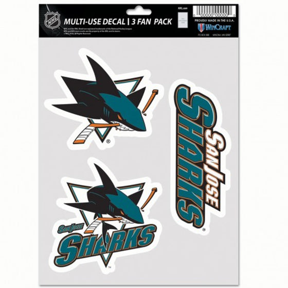 San Jose Sharks Decal Multi Use Fan 3 Pack Special Order