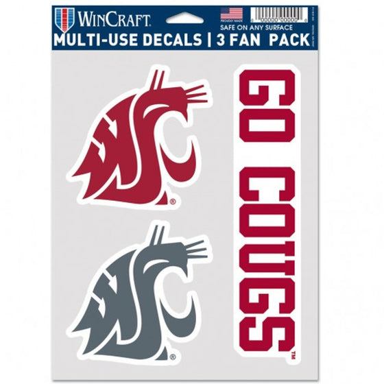 Washington State Cougars Decal Multi Use Fan 3 Pack Special Order