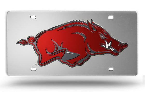 Arkansas Razorbacks Silver Laser Cut License Plate - Special Order