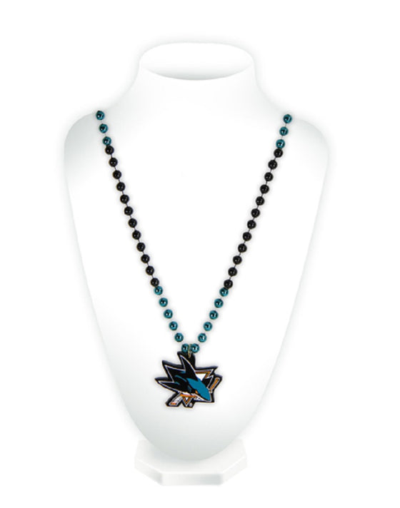 San Jose Sharks Beads with Medallion Mardi Gras Style - Special Order