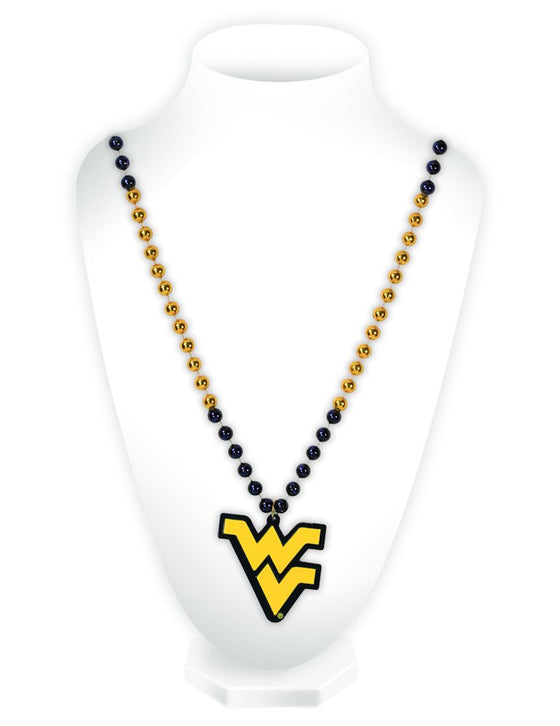 West Virginia Mountaineers Beads with Medallion Mardi Gras Style - Special Order