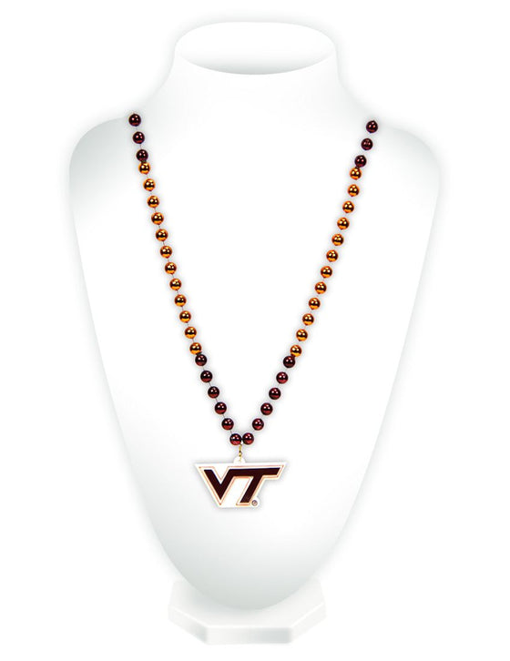 Virginia Tech Hokies Beads with Medallion Mardi Gras Style - Special Order