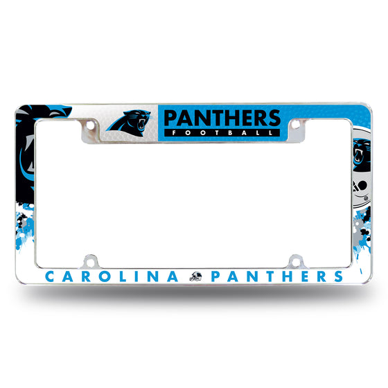 NFL Football Carolina Panthers Primary 12" x 6" Chrome All Over Automotive License Plate Frame for Car/Truck/SUV