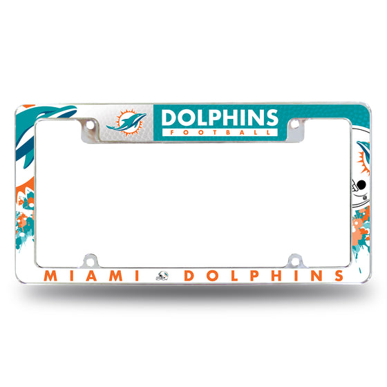 NFL Football Miami Dolphins Primary 12" x 6" Chrome All Over Automotive License Plate Frame for Car/Truck/SUV