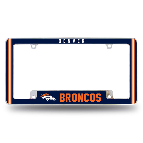 NFL Football Denver Broncos Classic 12" x 6" Chrome All Over Automotive License Plate Frame for Car/Truck/SUV