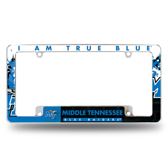 NCAA  Middle Tennessee Blue Raiders Primary 12" x 6" Chrome All Over Automotive License Plate Frame for Car/Truck/SUV