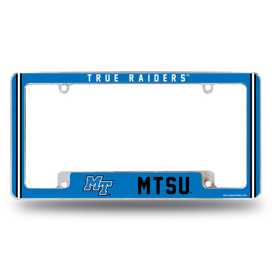 NCAA  Middle Tennessee Blue Raiders Classic 12" x 6" Chrome All Over Automotive License Plate Frame for Car/Truck/SUV