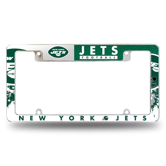 NFL Football New York Jets Primary 12" x 6" Chrome All Over Automotive License Plate Frame for Car/Truck/SUV