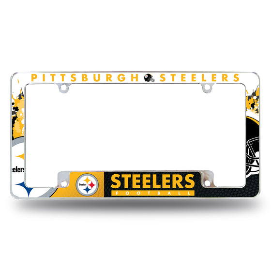 NFL Football Pittsburgh Steelers Primary 12" x 6" Chrome All Over Automotive License Plate Frame for Car/Truck/SUV