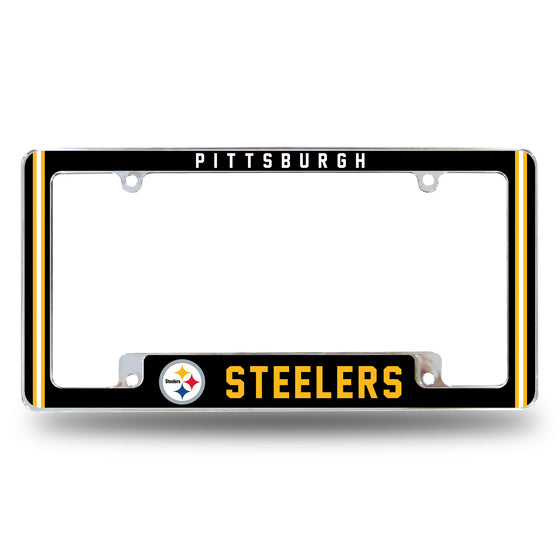 NFL Football Pittsburgh Steelers Classic 12" x 6" Chrome All Over Automotive License Plate Frame for Car/Truck/SUV