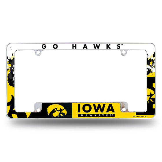 NCAA  Iowa Hawkeyes Primary 12" x 6" Chrome All Over Automotive License Plate Frame for Car/Truck/SUV