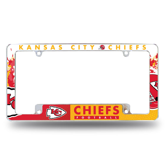 NFL Football Kansas City Chiefs Primary 12" x 6" Chrome All Over Automotive License Plate Frame for Car/Truck/SUV