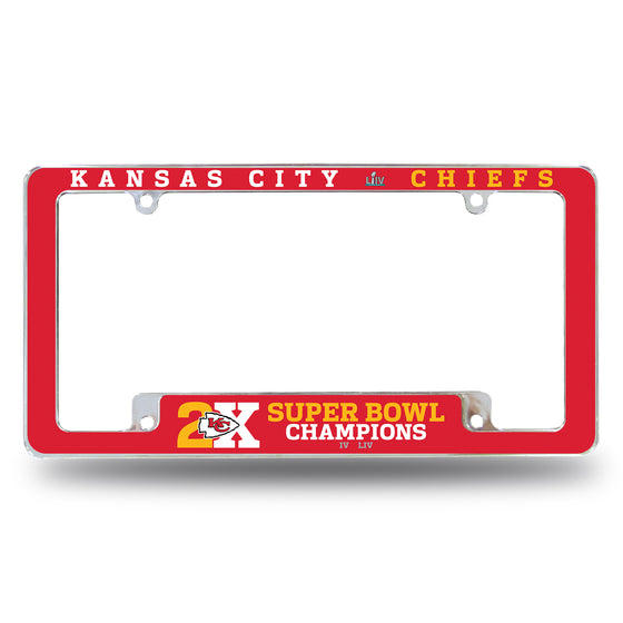 NFL Football Kansas City Chiefs Multi Champ 12" x 6" Chrome All Over Automotive License Plate Frame for Car/Truck/SUV