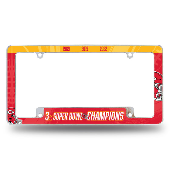 NFL Football Kansas City Chiefs 3 Time Super Bowl Champions 12" x 6" Chrome All Over Automotive License Plate Frame for Car/Truck/SUV