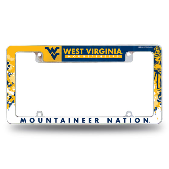 NCAA  West Virginia Mountaineers Primary 12" x 6" Chrome All Over Automotive License Plate Frame for Car/Truck/SUV