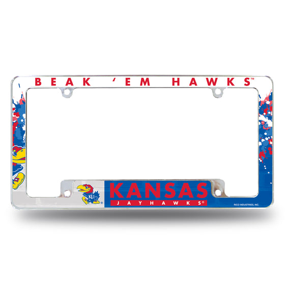 NCAA  Kansas Jayhawks Primary 12" x 6" Chrome All Over Automotive License Plate Frame for Car/Truck/SUV