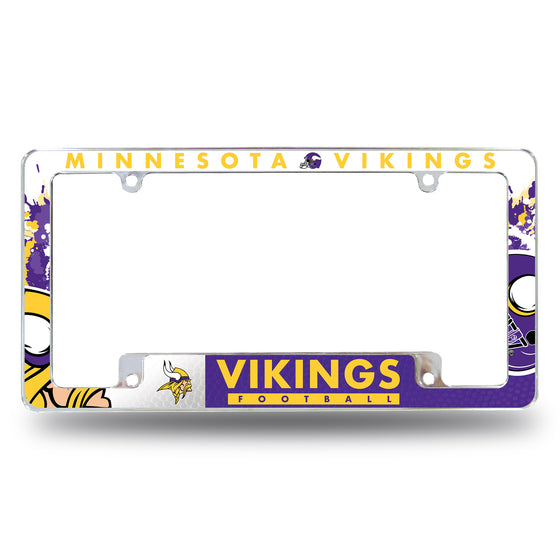 NFL Football Minnesota Vikings Primary 12" x 6" Chrome All Over Automotive License Plate Frame for Car/Truck/SUV