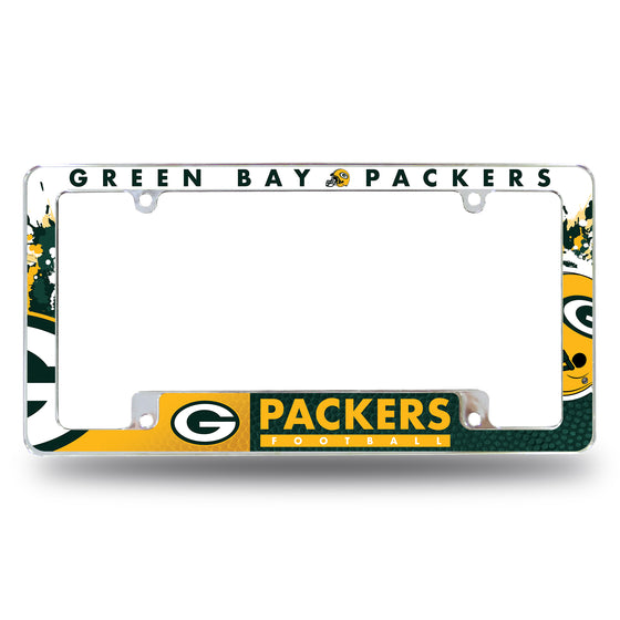 NFL Football Green Bay Packers Primary 12" x 6" Chrome All Over Automotive License Plate Frame for Car/Truck/SUV