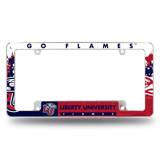 NCAA  Liberty Flames Primary 12" x 6" Chrome All Over Automotive License Plate Frame for Car/Truck/SUV