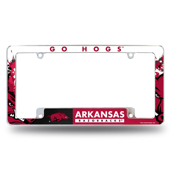 NCAA  Arkansas Razorbacks Primary 12" x 6" Chrome All Over Automotive License Plate Frame for Car/Truck/SUV