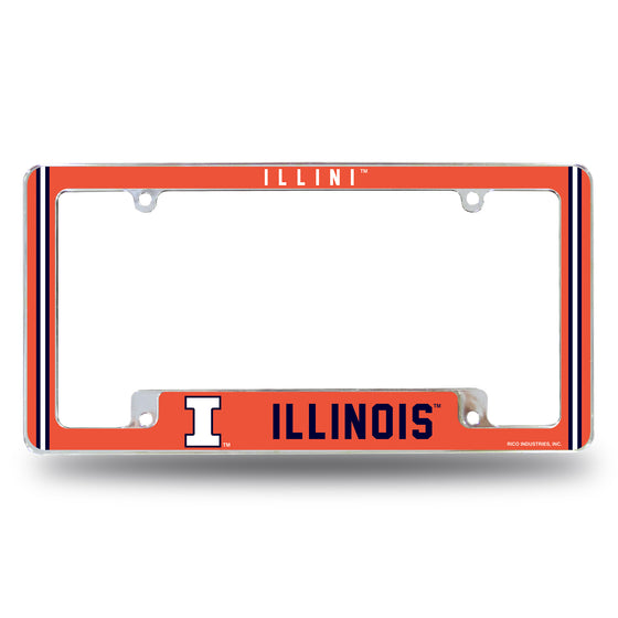 NCAA  Illinois Fighting Illini Classic 12" x 6" Chrome All Over Automotive License Plate Frame for Car/Truck/SUV