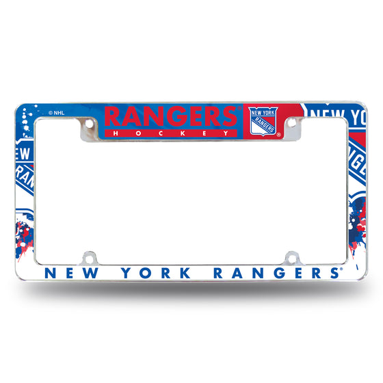 NHL Hockey New York Rangers Primary 12" x 6" Chrome All Over Automotive License Plate Frame for Car/Truck/SUV