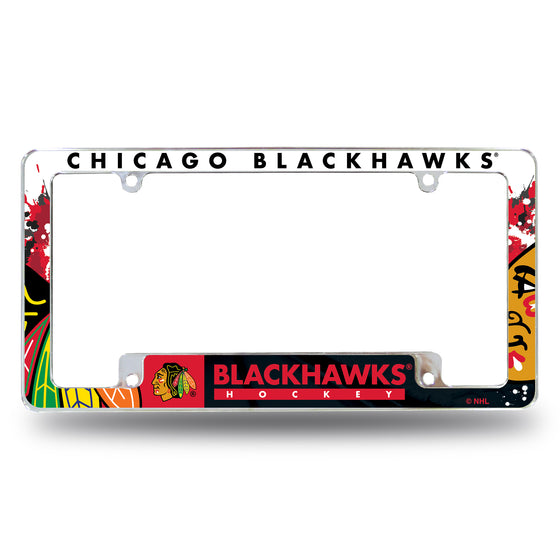 NHL Hockey Chicago Blackhawks Primary 12" x 6" Chrome All Over Automotive License Plate Frame for Car/Truck/SUV