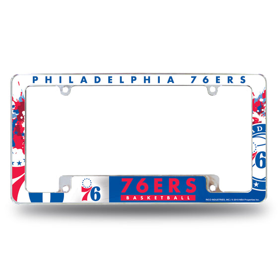 NBA Basketball Philadelphia 76ers Primary 12" x 6" Chrome All Over Automotive License Plate Frame for Car/Truck/SUV