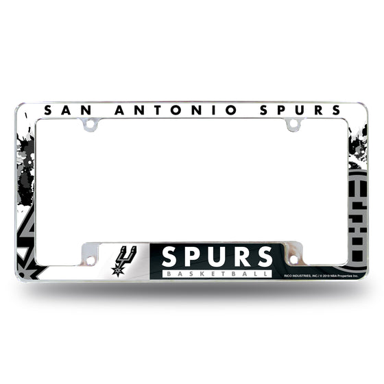 NBA Basketball San Antonio Spurs Classic 12" x 6" Chrome All Over Automotive License Plate Frame for Car/Truck/SUV