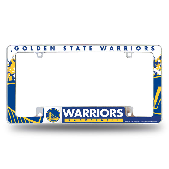 NBA Basketball Golden State Warriors Primary 12" x 6" Chrome All Over Automotive License Plate Frame for Car/Truck/SUV