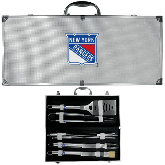 New York Rangers 8 pc Stainless Steel BBQ Set w/Metal Case