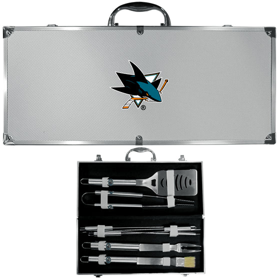 San Jose Sharks 8 pc Stainless Steel BBQ Set w/Metal Case