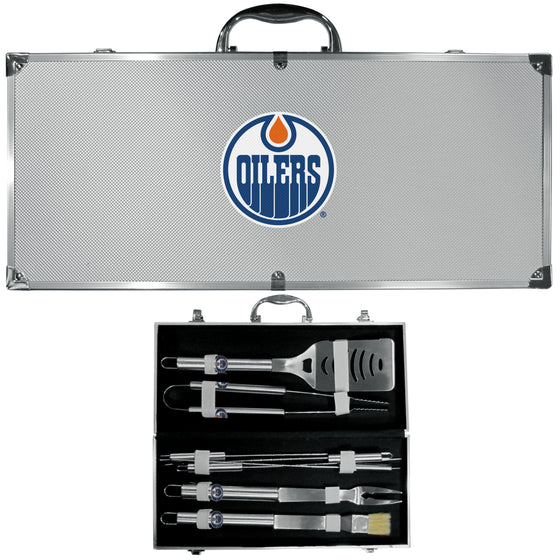 Edmonton Oilers 8 pc Stainless Steel BBQ Set w/Metal Case