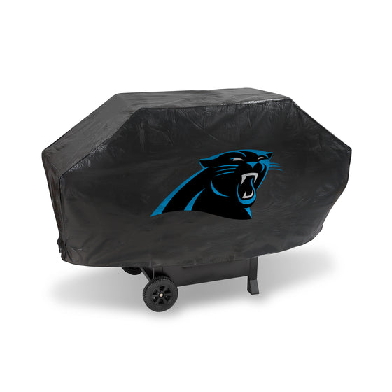 NFL Football Carolina Panthers Black Deluxe Vinyl Grill Cover - 68" Wide/Heavy Duty/Velcro Staps