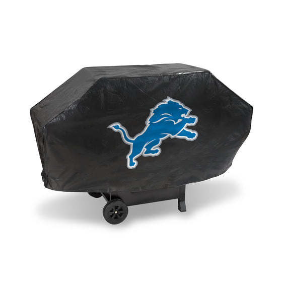 NFL Football Detroit Lions Black Deluxe Vinyl Grill Cover - 68" Wide/Heavy Duty/Velcro Staps