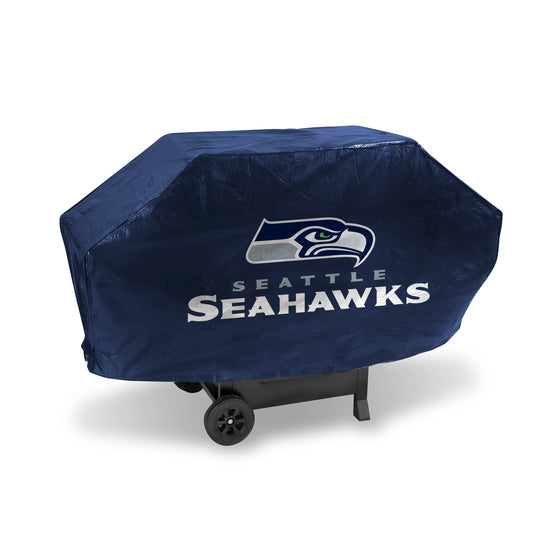 NFL Football Seattle Seahawks Navy Deluxe Vinyl Grill Cover - 68" Wide/Heavy Duty/Velcro Staps