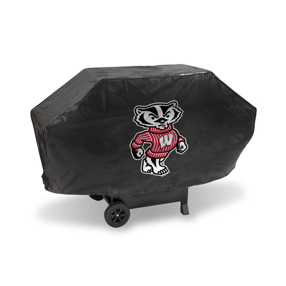 NCAA  Wisconsin Badgers Black Deluxe Vinyl Grill Cover - 68" Wide/Heavy Duty/Velcro Staps