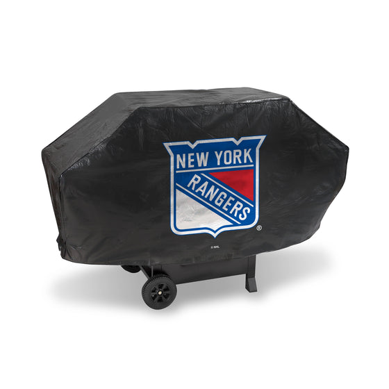 NHL Hockey New York Rangers Black Deluxe Vinyl Grill Cover - 68" Wide/Heavy Duty/Velcro Staps