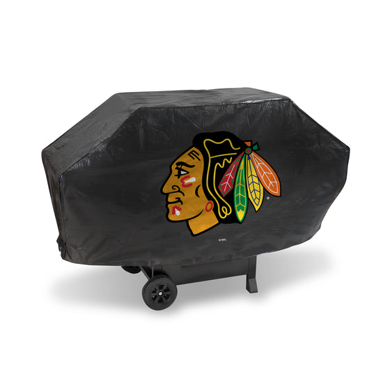 NHL Hockey Chicago Blackhawks Black Deluxe Vinyl Grill Cover - 68" Wide/Heavy Duty/Velcro Staps