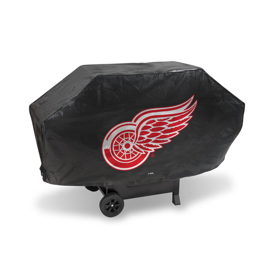 NHL Hockey Detroit Red Wings Black Deluxe Vinyl Grill Cover - 68" Wide/Heavy Duty/Velcro Staps