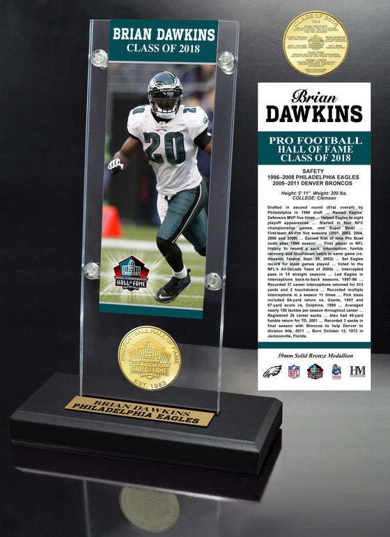 Brian Dawkins 2018 Pro Football HOF Induction Ticket & Bronze Coin Acrylic Desk Top