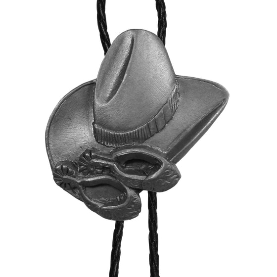 Cowboy Hat and Spurs Antiqued Bolo Tie