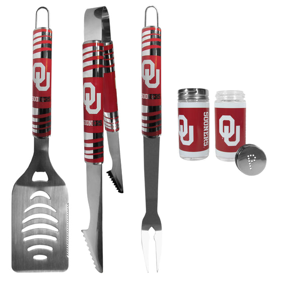 Oklahoma Sooners 3 pc Tailgater BBQ Set and Salt and Pepper Shaker Set