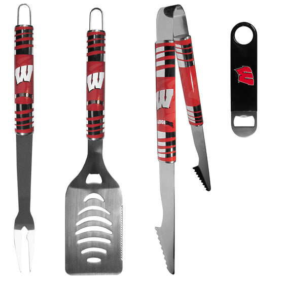 Wisconsin Badgers 3 pc BBQ Set and Bottle Opener